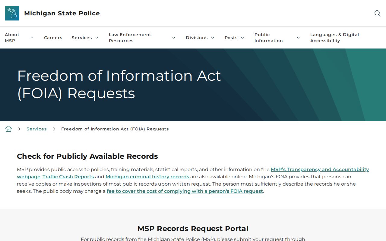 Mackinac County arrest record request through Michigan State Police