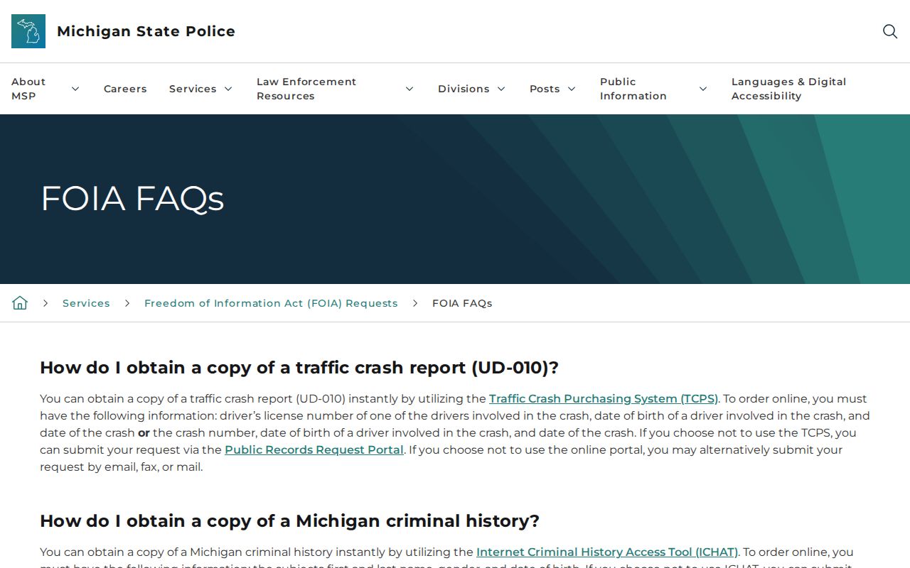 Mackinac County arrest search and MSP FOIA guidance