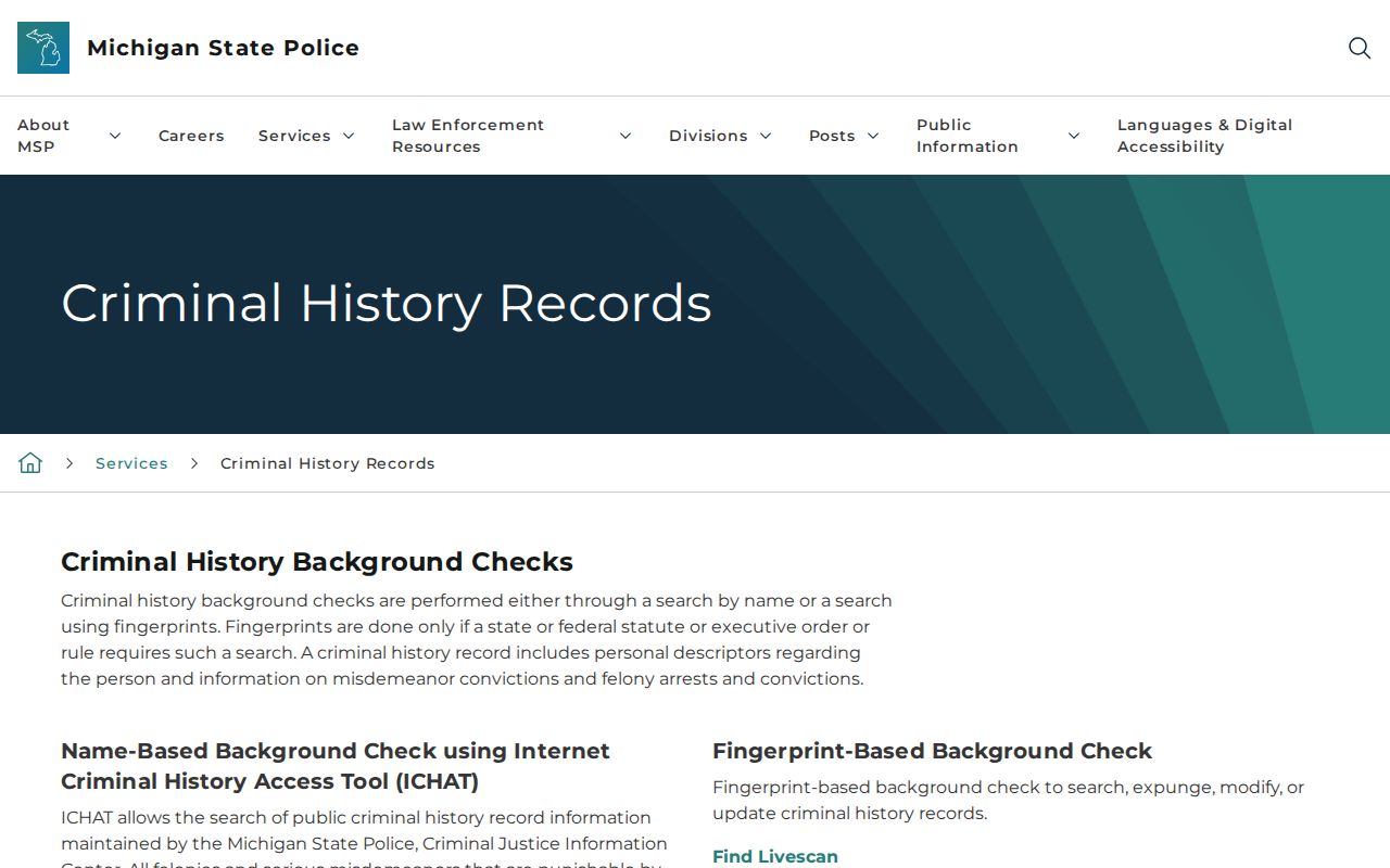Mackinac County criminal history options from Michigan State Police