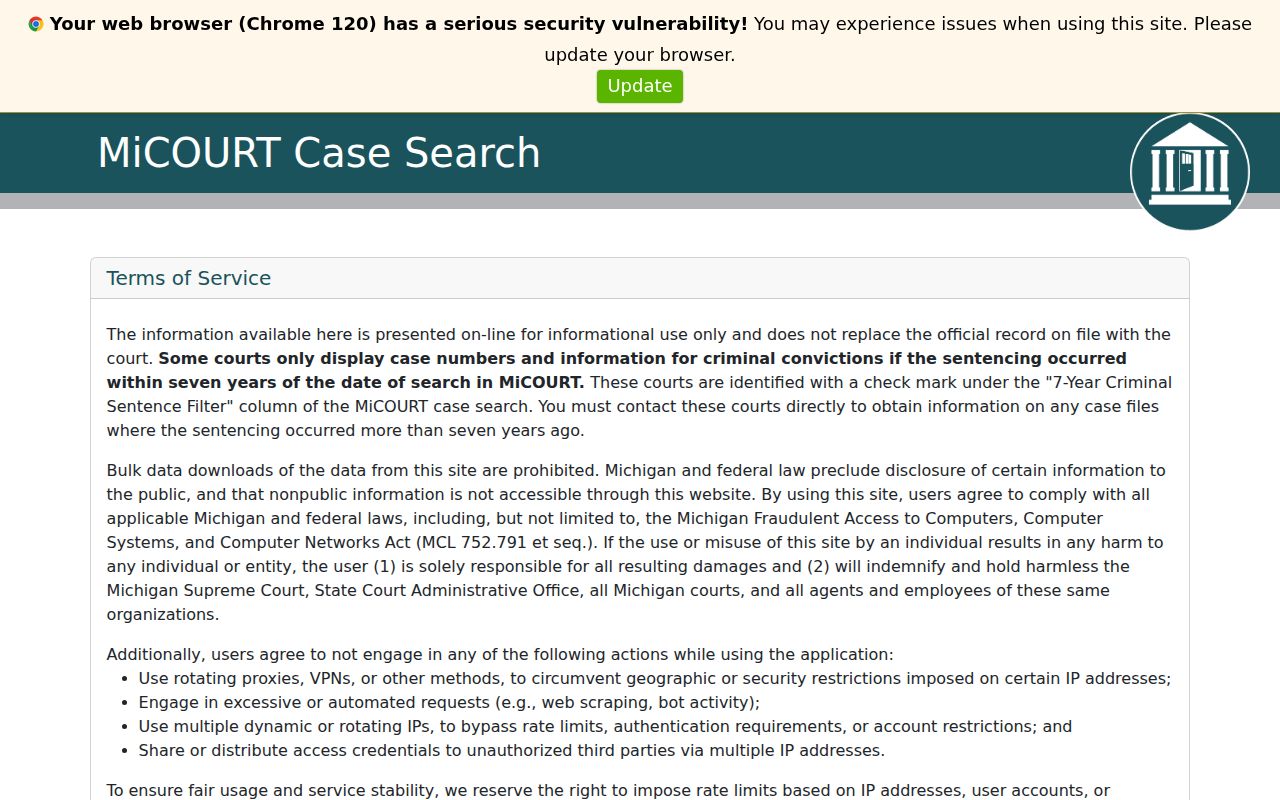 Mackinac County court case lookup through MiCOURT