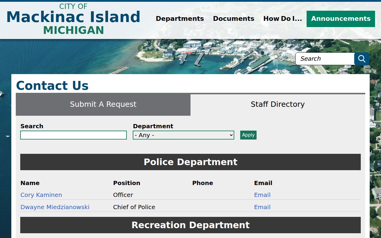 Mackinac Island city directory for record requests