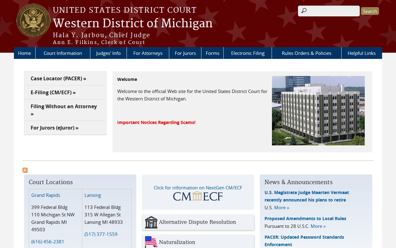 Western District of Michigan court for federal Mackinac Island cases