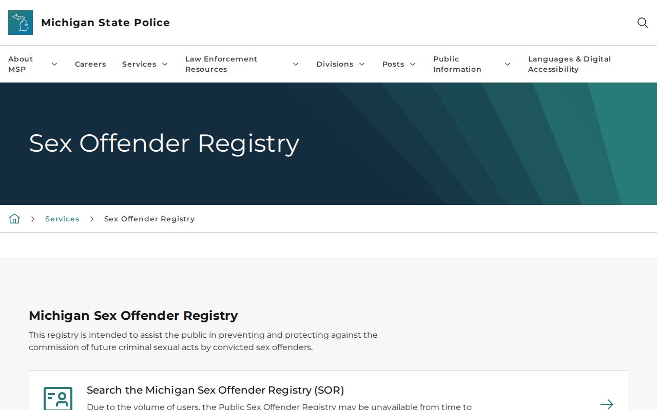Michigan State Police sex offender registry guidance for Mackinac County