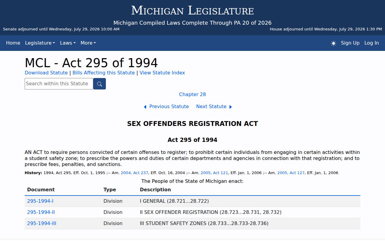 Michigan Sex Offenders Registration Act governing Mackinac County registry duties