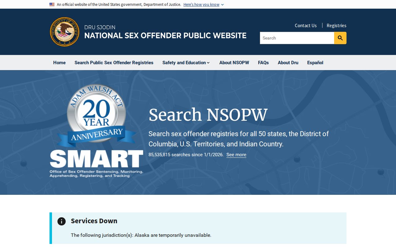 National sex offender search supplementing Mackinac County PSOR results