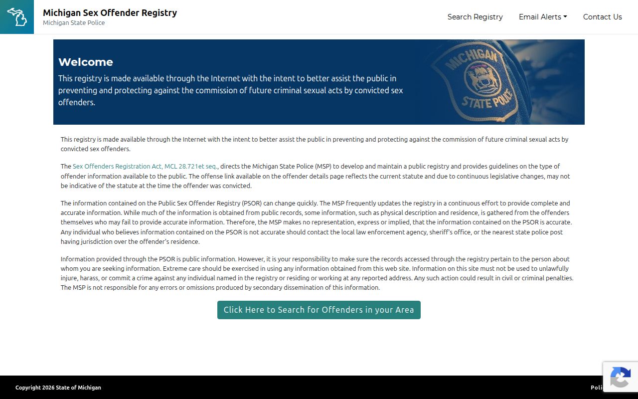 Michigan PSOR search used for Mackinac County sex offender lookups